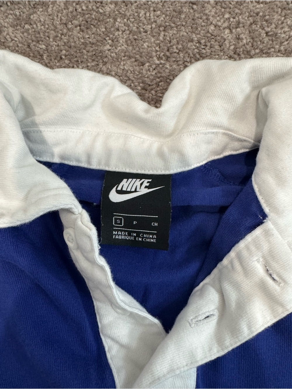 Nike Blue Rugby Shirt with White Collar and Trim - Picture 2 of 4